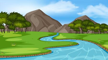 Background scene with many trees in the park illustrationのイラスト素材