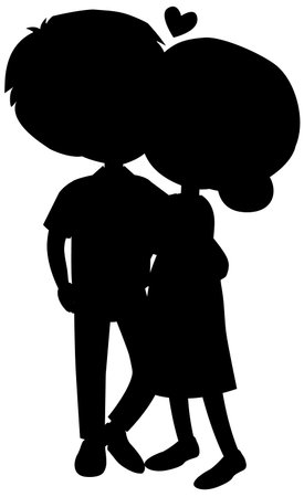 Silhouette two people kissing on white background illustrationのイラスト素材