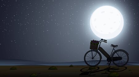 Silhouette scene wtih bicycle at night time illustrationのイラスト素材