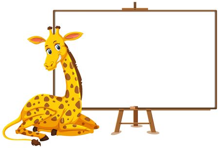 Giraffe cartoon character and blank banner on white background illustrationのイラスト素材