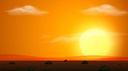 Background scene with field at sunset illustrationのイラスト素材