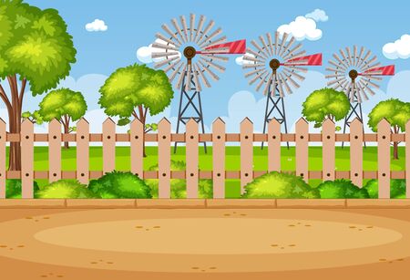 Background scene with windmills in the park illustrationのイラスト素材