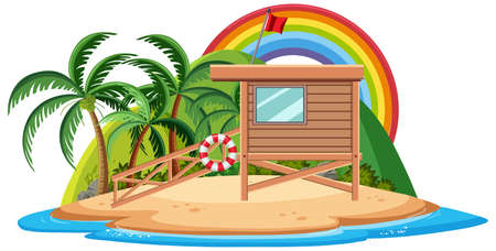 Bungalow on the tropical island cartoon on white background illustrationのイラスト素材