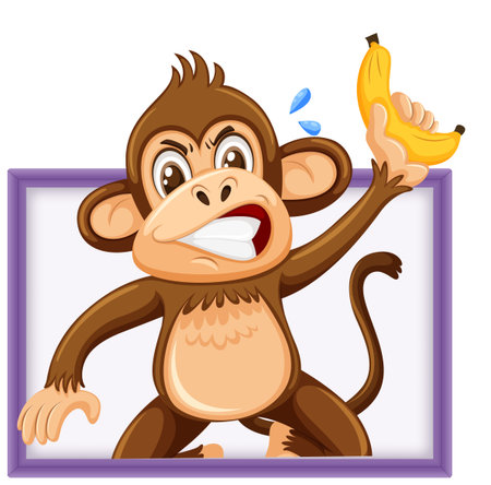 Cute monkey holding banana with funny face isolated on white background illustration