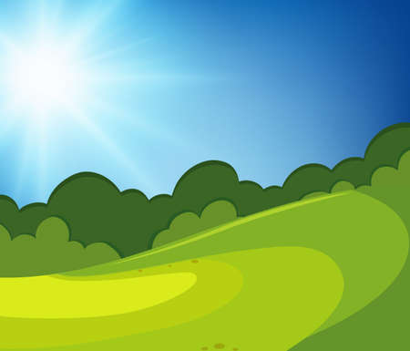 Empty nature scenes with green meadow and blank blue sky illustrationのイラスト素材