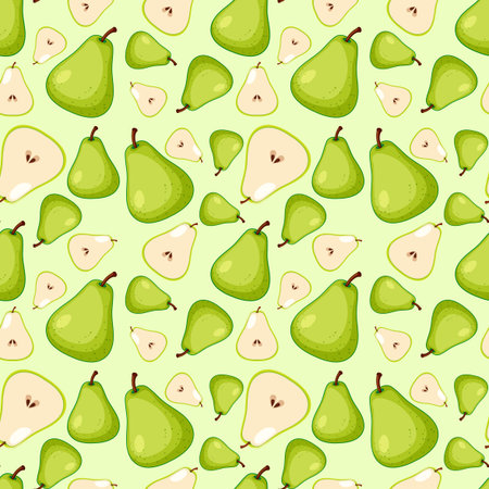 Green pear seamless pattern on green background illustration