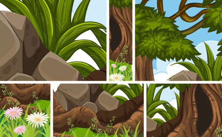 Set of jungle scene illustrationのイラスト素材