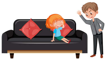 Domestic violence scene with parents bullying their kid illustrationのイラスト素材