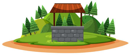 Water stone well in the forest land on white background illustrationのイラスト素材
