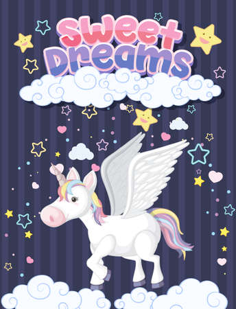 Cute unicorn banner on pastel background color illustrationのイラスト素材