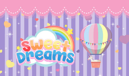 Sweet dreams logo with hot air balloon on purple stripe background illustrationのイラスト素材