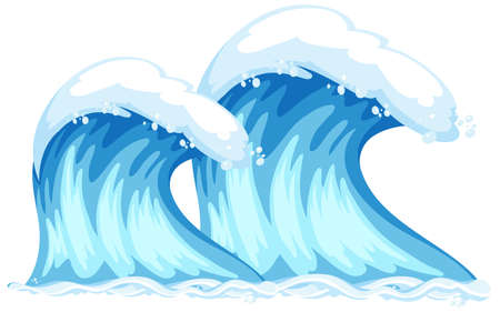 Giant blue ocean waves cartoon isolated illustrationのイラスト素材