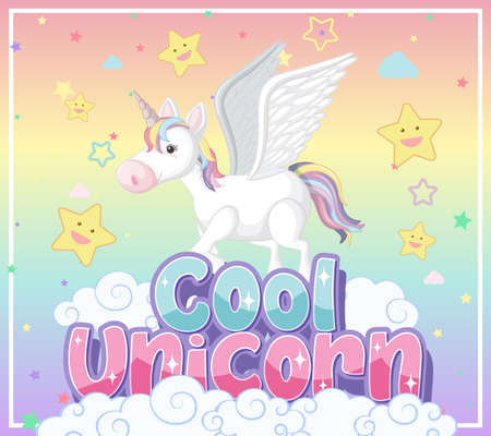 Cute unicorn banner on pastel background color illustrationのイラスト素材