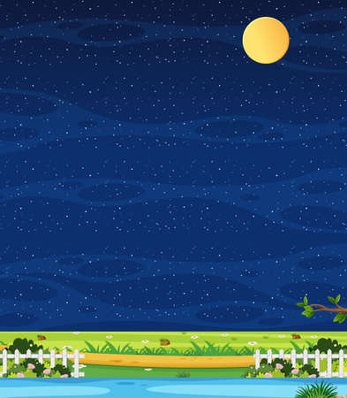 Vertical nature scene or landscape countryside with farm view and blank sky at night illustrationのイラスト素材