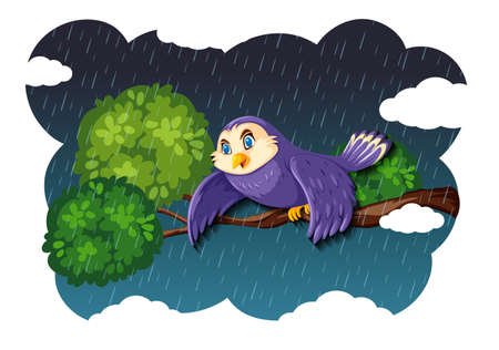 Bird in nature raning scene illustrationのイラスト素材