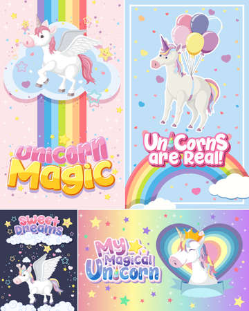 Cute unicorn banner on pastel background color illustrationのイラスト素材