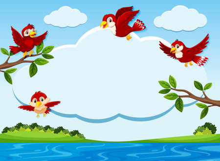 Chicks in nest on tree branch illustrationのイラスト素材