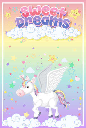 Cute unicorn banner on pastel background color illustrationのイラスト素材