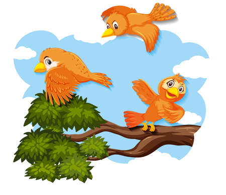 Happy bird flying in nature illustrationのイラスト素材