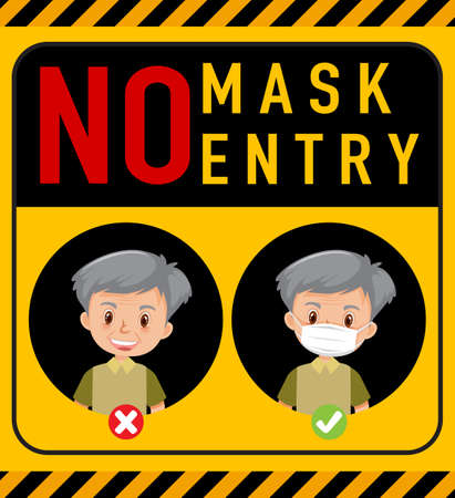 No mask no entry warning sign with cartoon character illustrationのイラスト素材