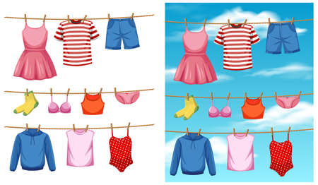 Cloth hanging on the rope illustrationのイラスト素材