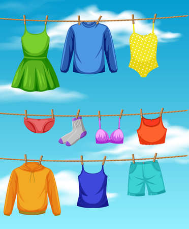 Cloth hanging on the rope illustrationのイラスト素材