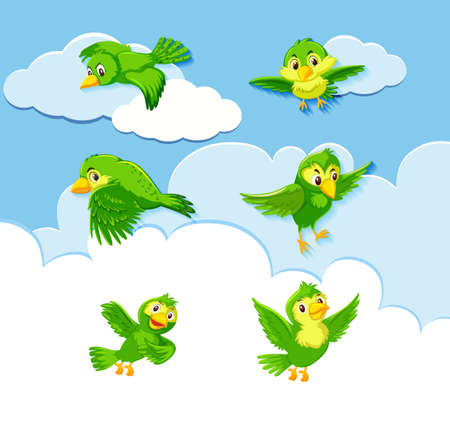 Set of bird character on sky background illustrationのイラスト素材
