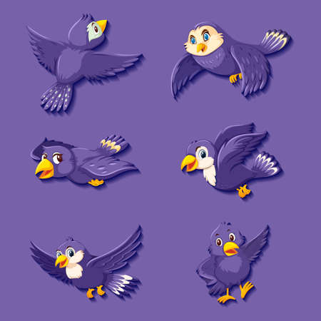 Cute purple bird cartoon character illustrationのイラスト素材