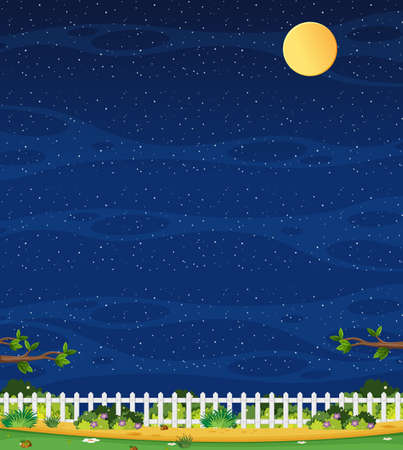 Vertical nature scene or landscape countryside with farm view and blank sky at night illustrationのイラスト素材