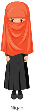 A woman wearing Niqab Islamic traditional veil cartoon character illustrationのイラスト素材