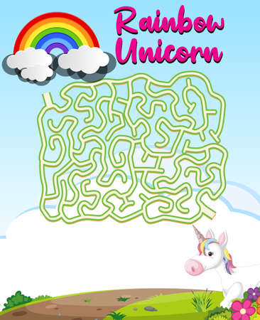 Maze board game with rainbow unicorn logo illustrationのイラスト素材