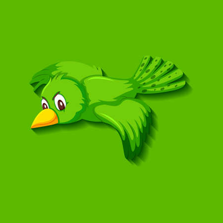 Cute green bird cartoon character illustrationのイラスト素材