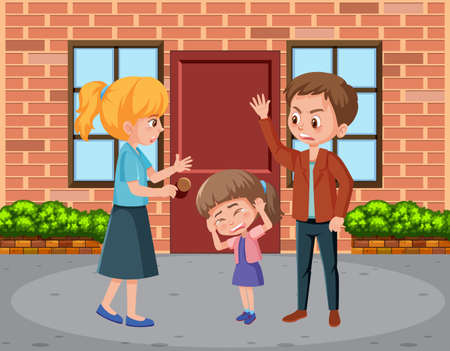 Scene with parents bullying their family at home illustrationのイラスト素材