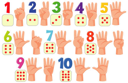 Counting numbers with hands and dots on white background illustrationのイラスト素材