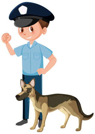 Policeman officer with german shepherd police dog on white background illustrationのイラスト素材