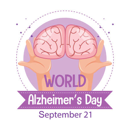 World Alzheimer's Day logo or banner with brain illustrationのイラスト素材