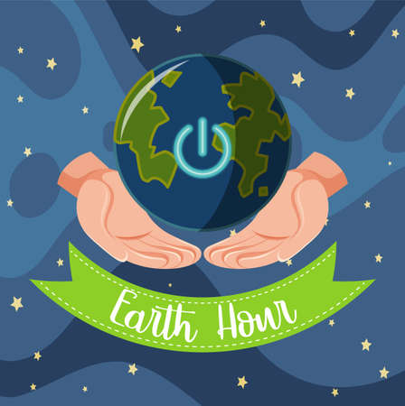 Earth Hour campaign poster or banner turn off your lights for our planet 60 minutes illustrationのイラスト素材