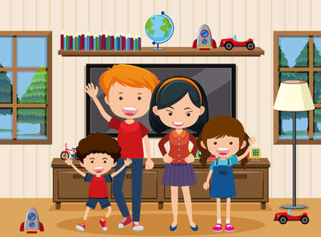 Happy family staying together at home illustrationのイラスト素材