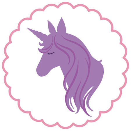 Unicorn head with rainbow mane and horn isolated on white background illustrationのイラスト素材