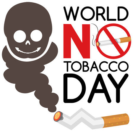 World No Tobacco Day   with forbidden no smoking red sign and skull illustrationのイラスト素材