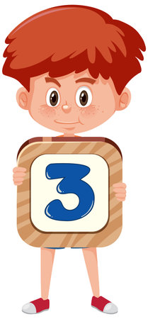 Student boy holding the number cartoon character isolated on white background illustrationのイラスト素材
