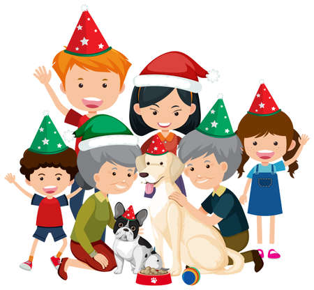 Isolated happy family celebrating Christmas  illustrationのイラスト素材