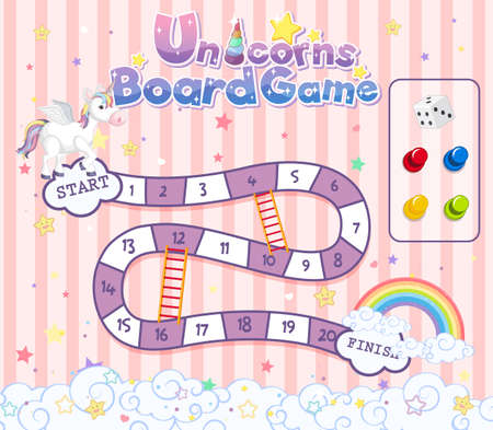 Board Game for kids in unicorn pastel color style template illustrationのイラスト素材
