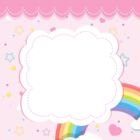 Blank banner with rainbow sky theme on pink background illustrationのイラスト素材