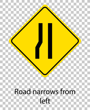 Yellow traffic warning sign on transparent background illustrationのイラスト素材