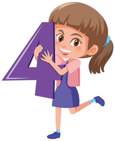 Student girl holding the number cartoon character isolated on white background illustrationのイラスト素材