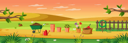 Rural garden outdoor scene illustrationの写真素材