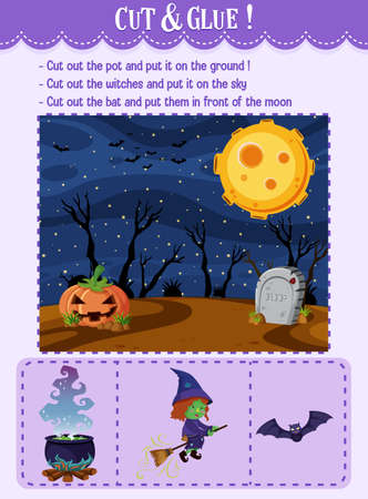 Cut and glue game for kindergarten illustrationのイラスト素材