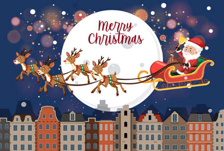 Santa on sleigh with deer delivery gift illustrationのイラスト素材