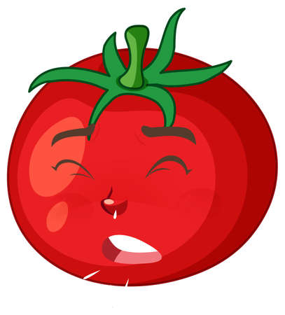 Tomato cartoon character with face expression on white background illustrationのイラスト素材